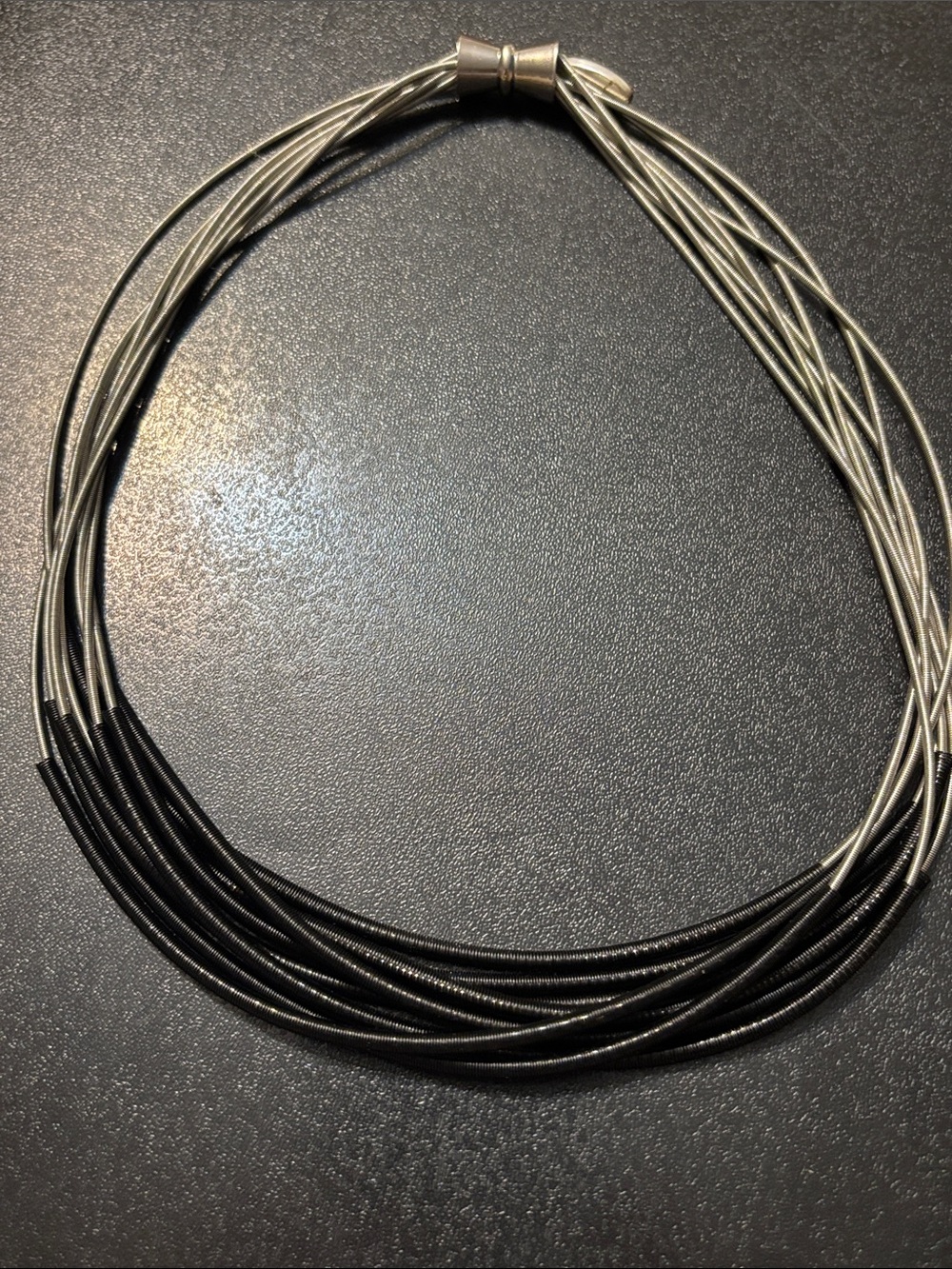 Piano Wire Necklace 8 Strand Multi-Strand Black Silver Layered Necklace